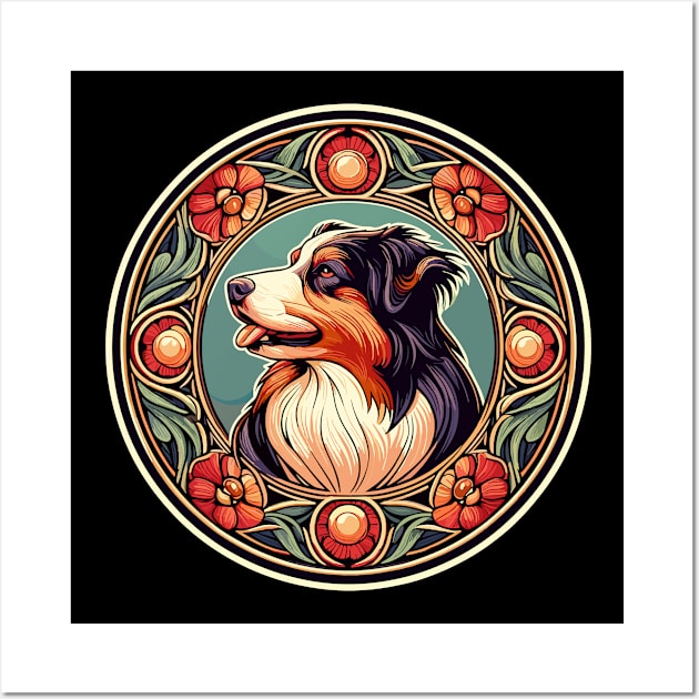 Aussie Dog  - Australian Shepherd - Art Nouveau Style Wall Art by RCDBerlin